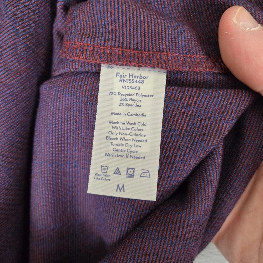 Fair Harbor Shirt Mens Medium Dunewood Ultra-Stretch Flannel Cobalt Wine Plaid